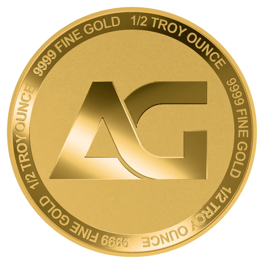 The Freedom 1/2 oz Gold Round obverse displaying the 'AG' hallmark, weight and purity