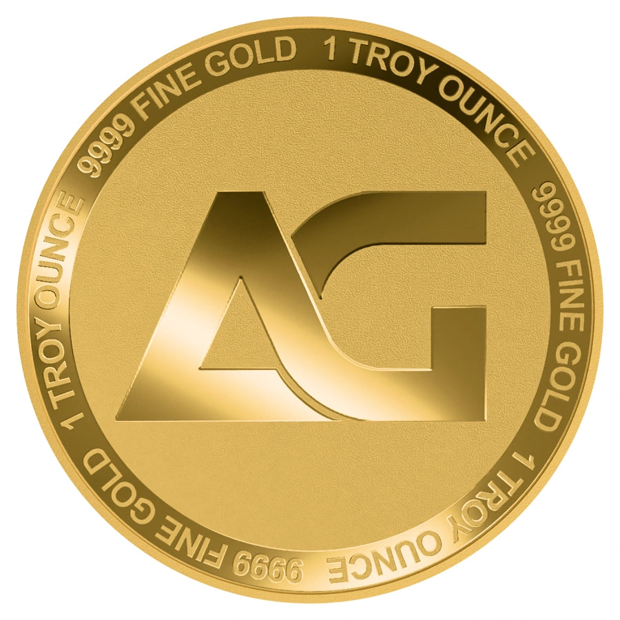 The Freedom 1 oz Gold Round obverse displaying the 'AG' hallmark, weight and purity