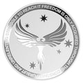 The Freedom 1 oz Silver Round reverse featuring the majestic Phoenix rising from the ashes, with the Southern Cross stars in the background